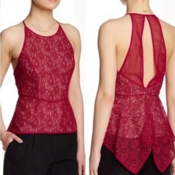 NWT BCBGMaxAzria Larke Turkish Rose Lace Halter Peplum Top size 10 - Picture 2 of 16